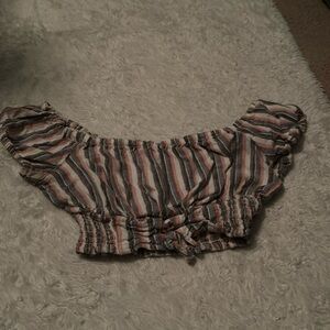 Pink, grey, and white crop top